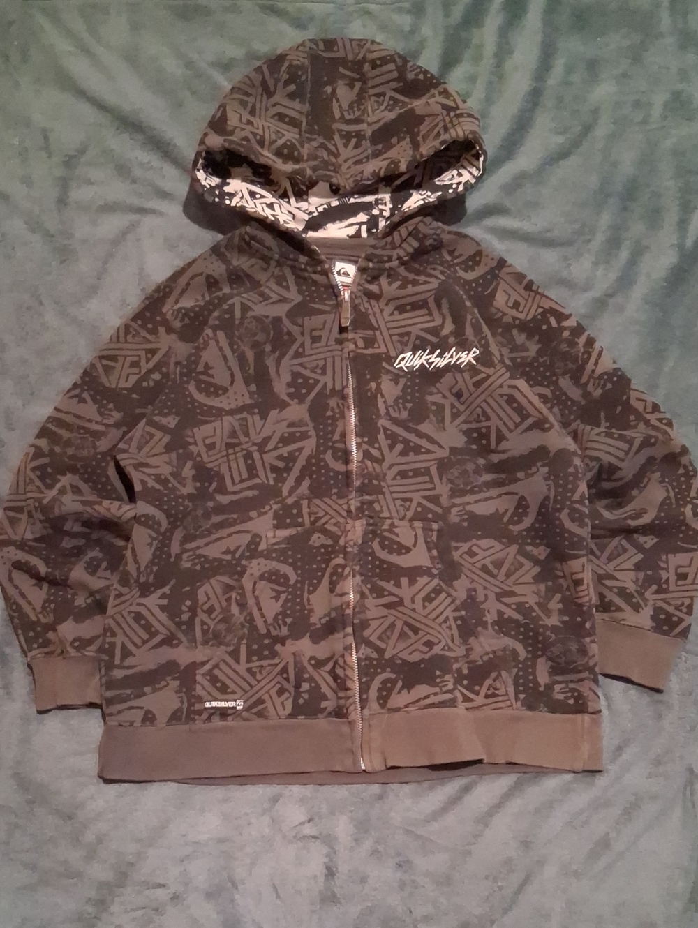 Quiksilver Kids Black and Gray Graphic Zip Hoodie